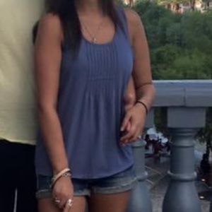 BKE blue tank top with open slit back.